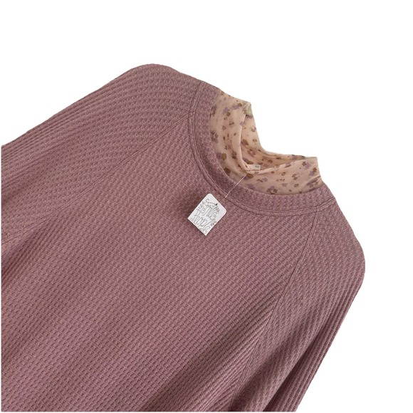Free People Sweet Escape Thermal‎ Waffle Knit Layered Tunic Pink Floral Dress M - Picture 3 of 10